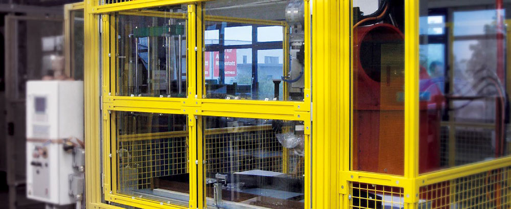 Safety enclosure with grid and glass